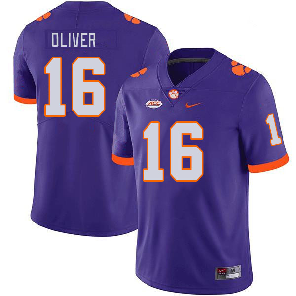 Men's Clemson Tigers Myles Oliver #16 College Purple NCAA Authentic Football Stitched Jersey 23YD30UJ